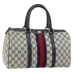 GUCCI GG Supreme Sherry Line Hand Bag PVC Navy Gold